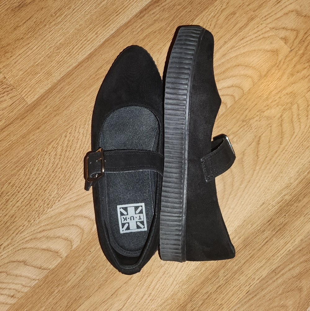 Black T.U.K EZC Mary Janes Vegan Suede Pointed Flat Shoes